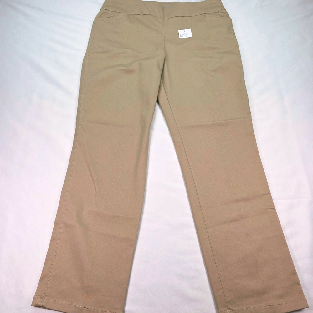 Croft & Barrow Effortless Stretch Pant Womens 14 Regular Tan Khaki Straight Leg